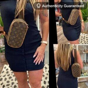 Authentic Louis Vuitton Monogram Gange Pochette Crossbody Bag Bum Shoulder Bag